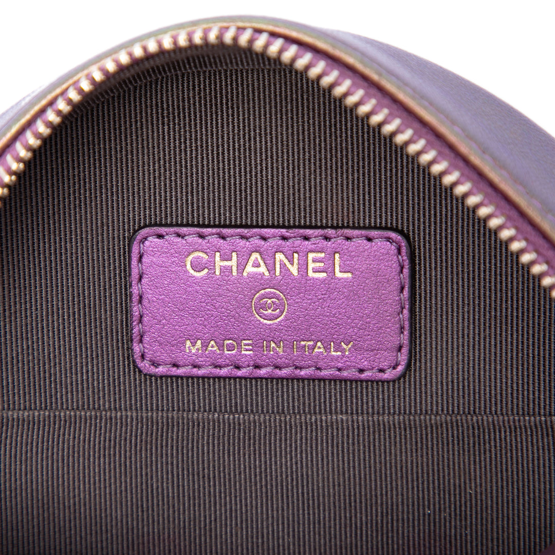 Matelassé Irisé Rond Pochette avec chaîne Cuir d'agneau Violet