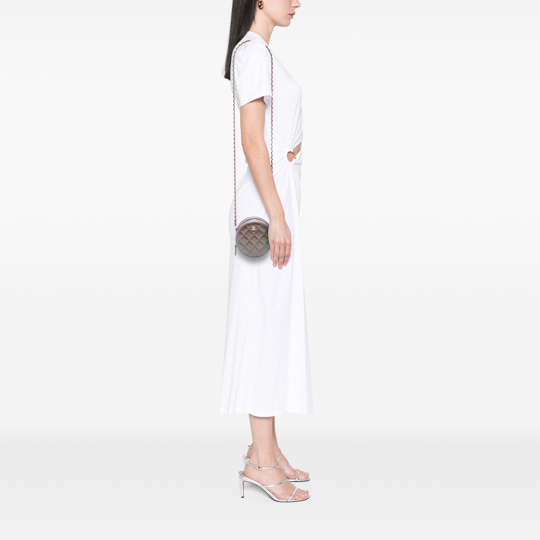 Matelassé Irisé Rond Pochette avec chaîne Cuir d'agneau Violet