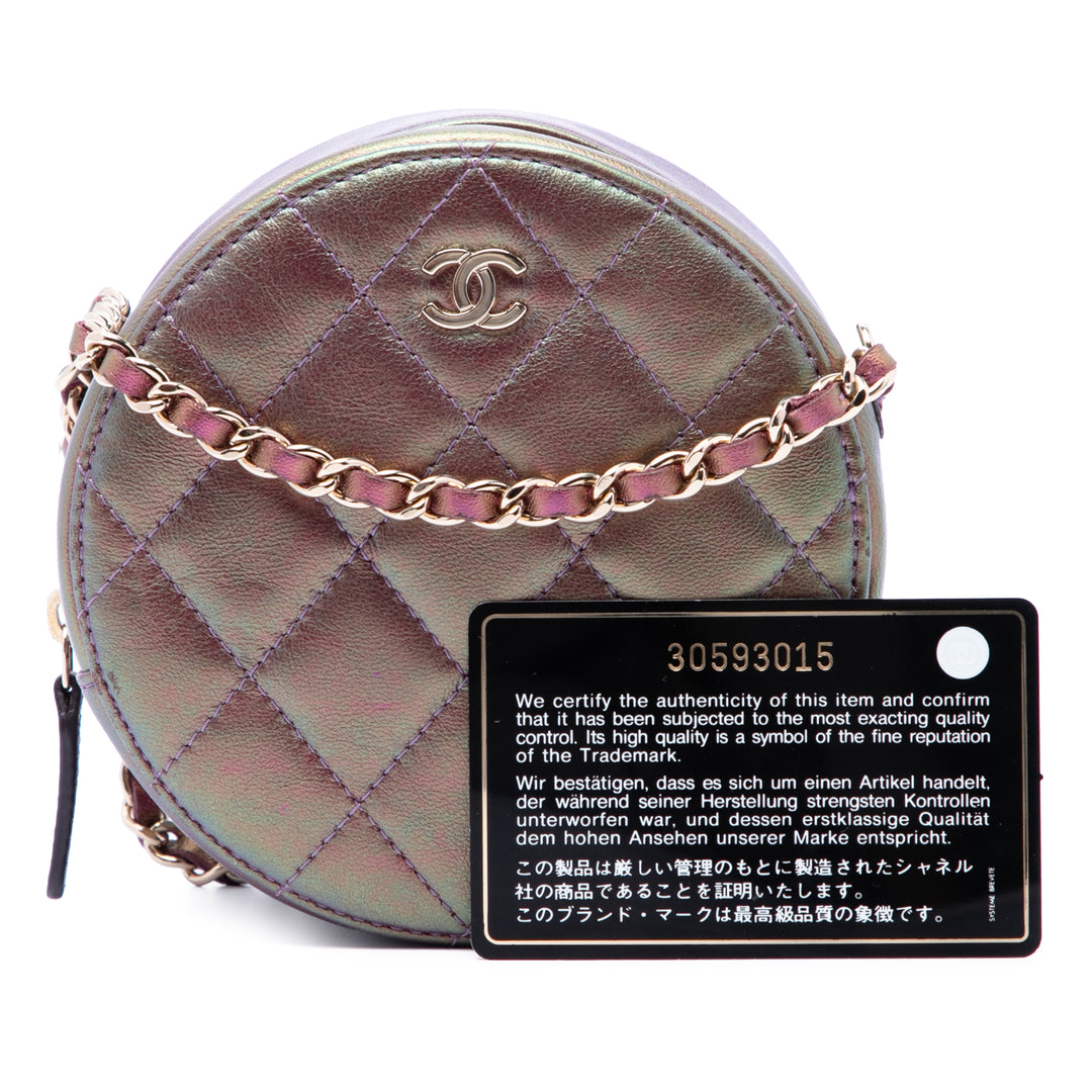 Matelassé Irisé Rond Pochette avec chaîne Cuir d'agneau Violet