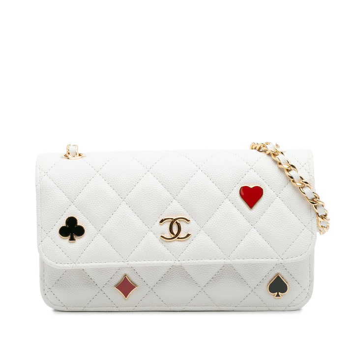 Chanel Quilted Caviar Coco Casino Phone Holder on Chain Blanc