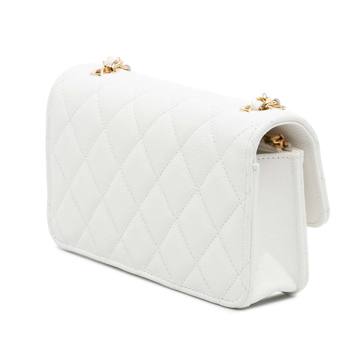 Chanel Quilted Caviar Coco Casino Phone Holder on Chain Blanc