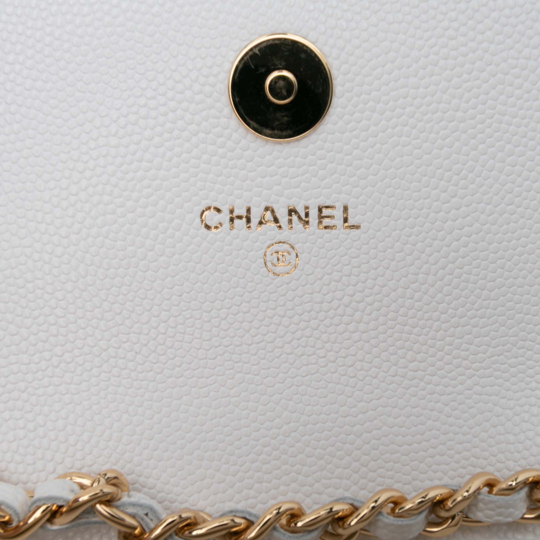 Chanel Quilted Caviar Coco Casino Phone Holder on Chain Blanc