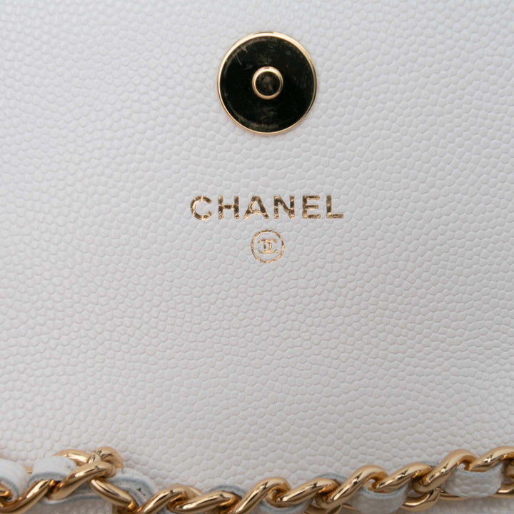 Chanel Quilted Caviar Coco Casino Phone Holder on Chain Blanc
