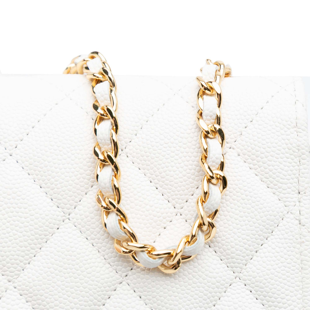 Chanel Quilted Caviar Coco Casino Phone Holder on Chain Blanc