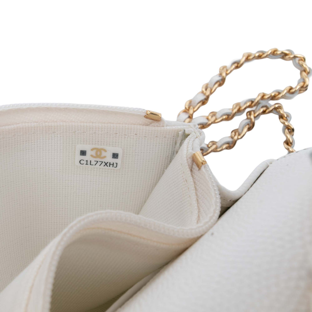 Chanel Quilted Caviar Coco Casino Phone Holder on Chain Blanc