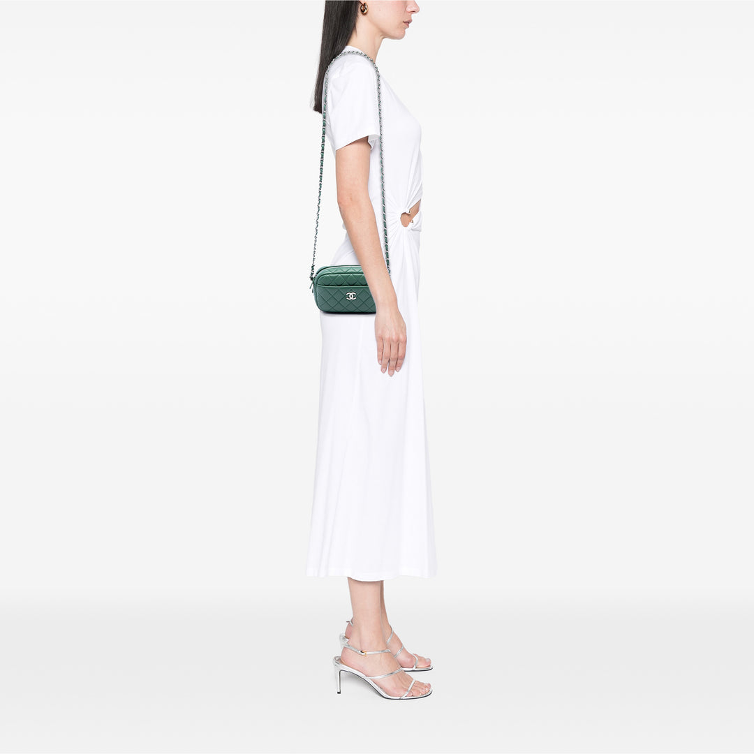 Chanel CC Matelassé Camera Étui Petit Cuir d'agneau Vert