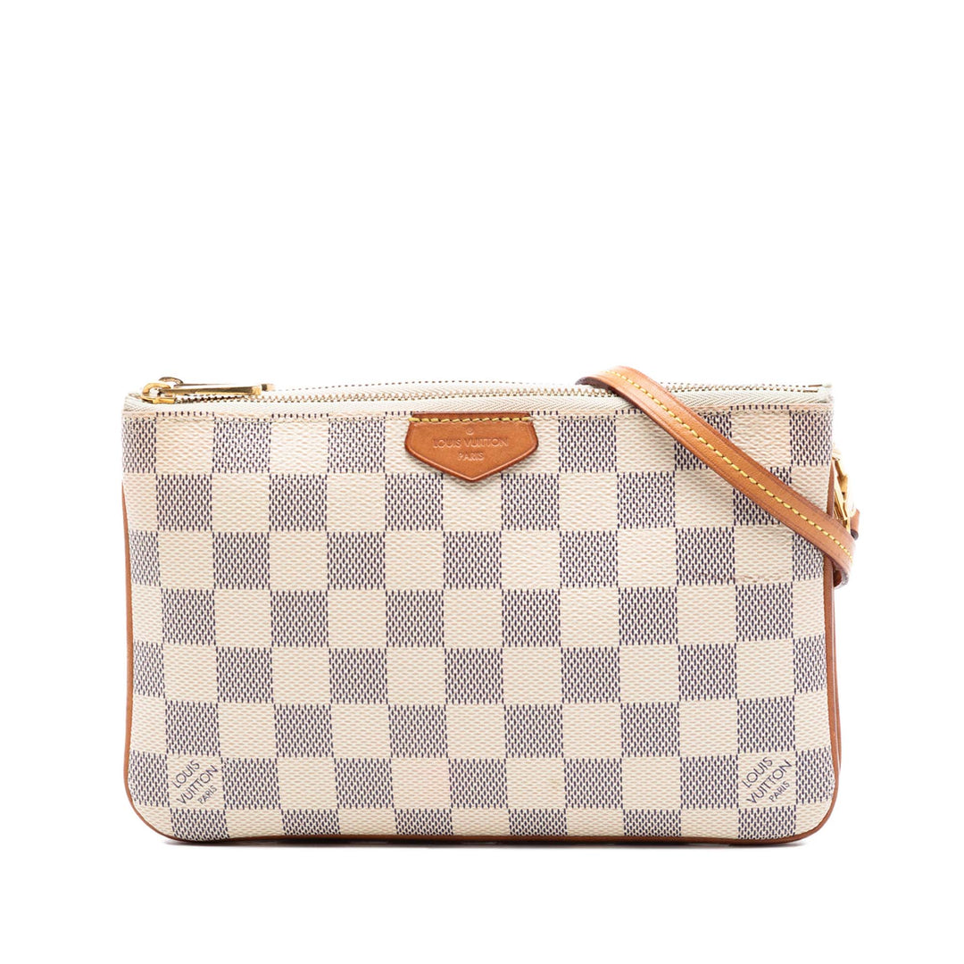 Double Zippé Pochette Damier Azur Blanc