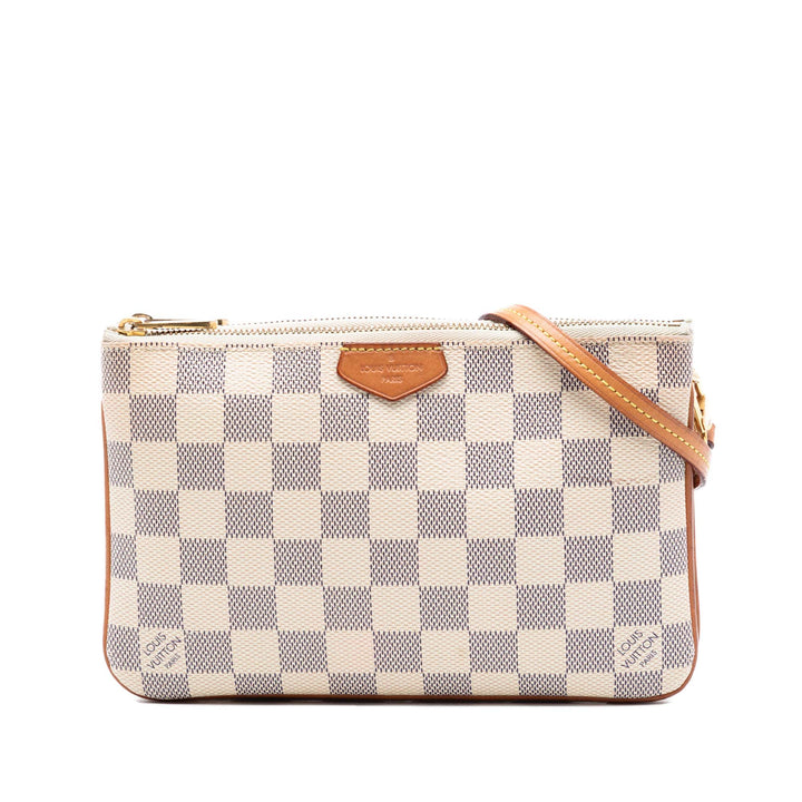Double Zippé Pochette Damier Azur Blanc