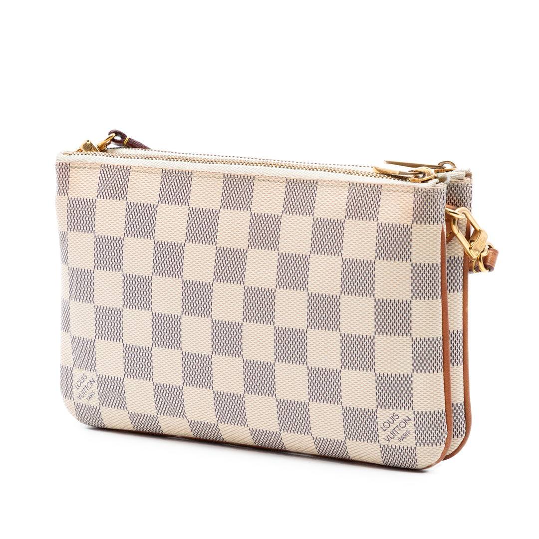 Double Zippé Pochette Damier Azur Blanc