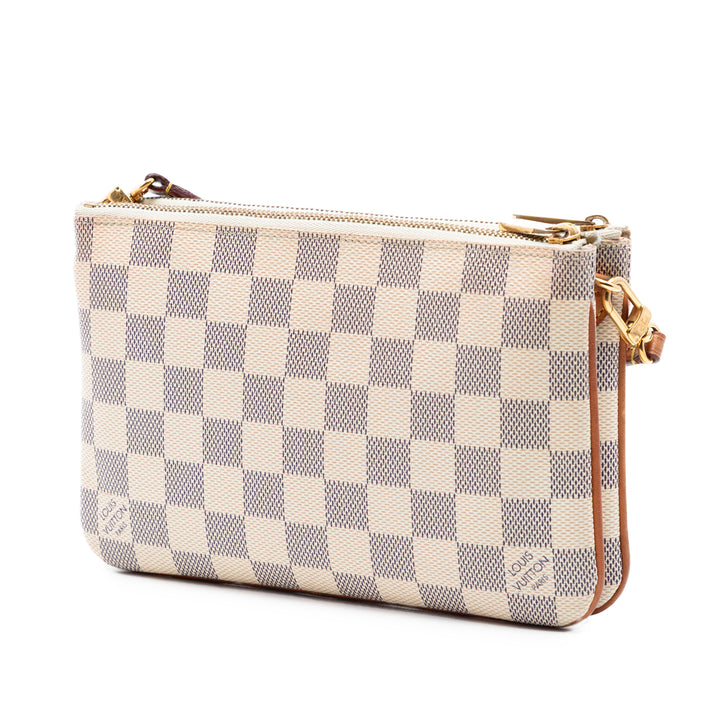 Double Zippé Pochette Damier Azur Blanc