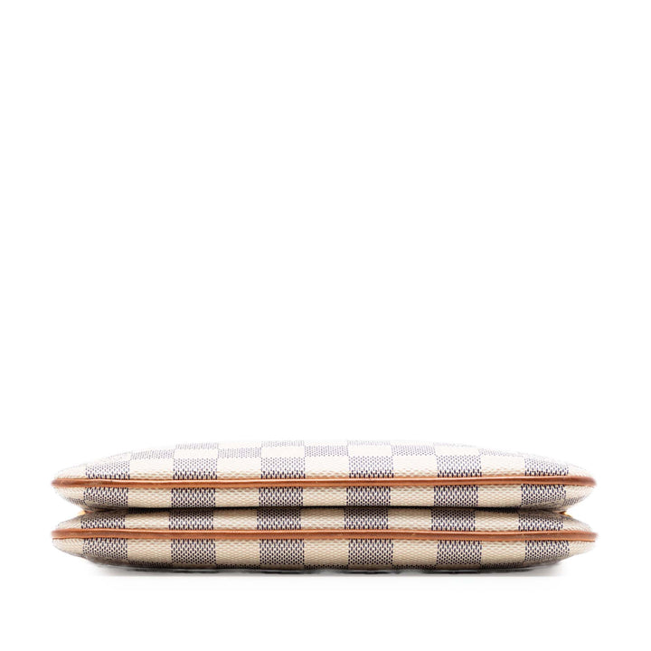 Double Zippé Pochette Damier Azur Blanc