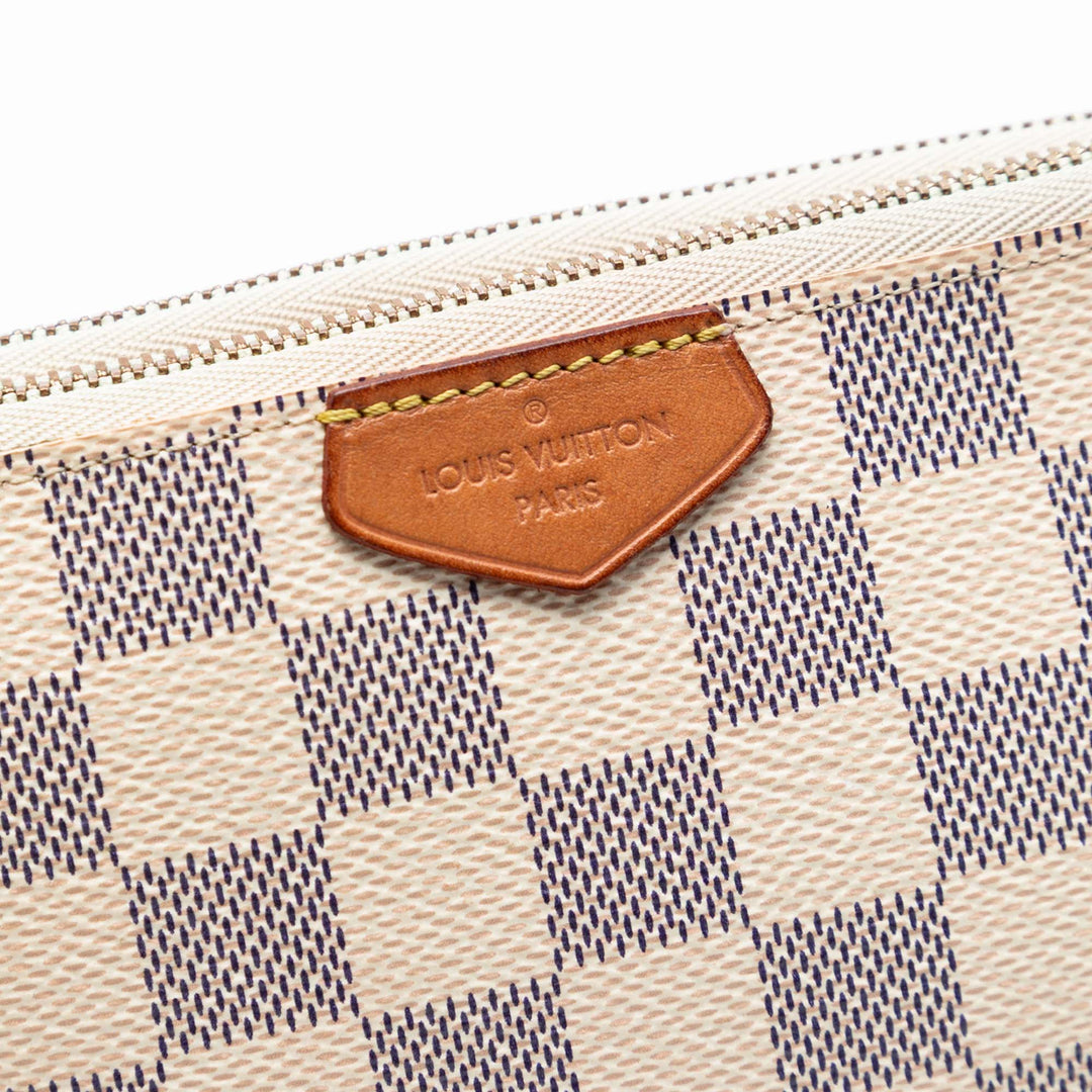 Double Zippé Pochette Damier Azur Blanc