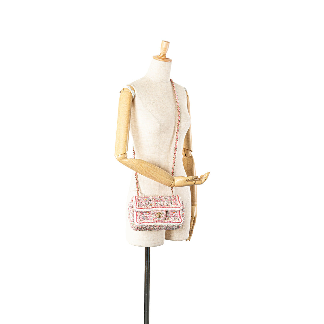 Mini Rectangular Classic Tweed Braid Flap Pink - Gaby Paris
