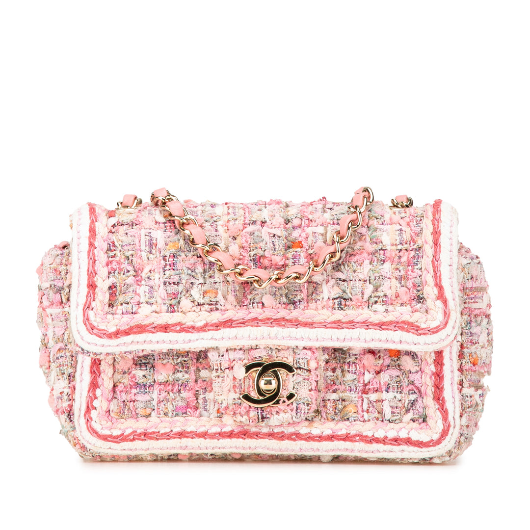 Mini Rectangular Classic Tweed Braid Flap Pink - Gaby Paris