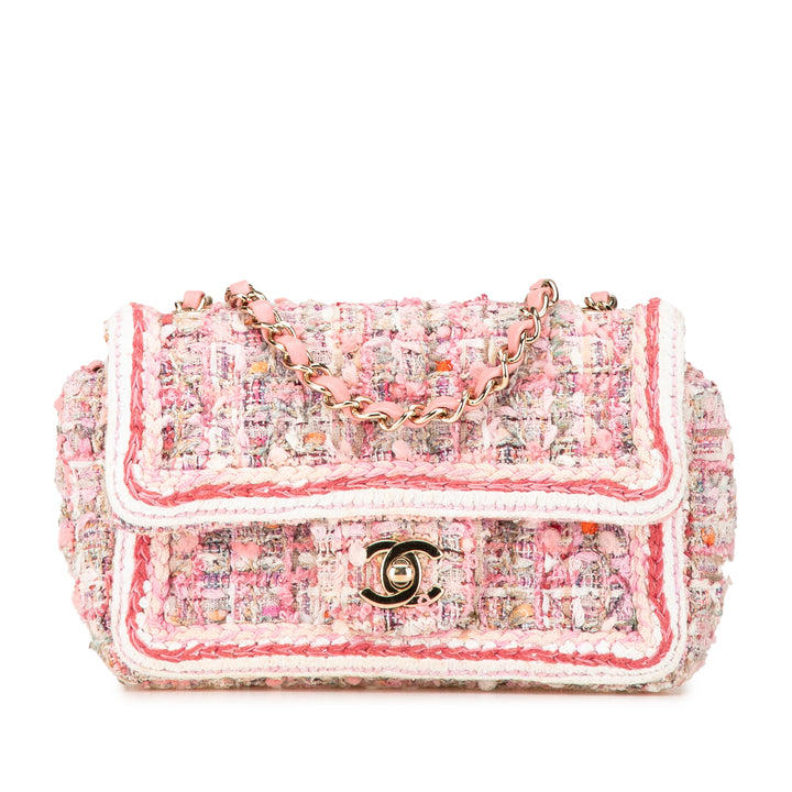 Mini Rectangular Classic Tweed Braid Flap Pink - Gaby Paris