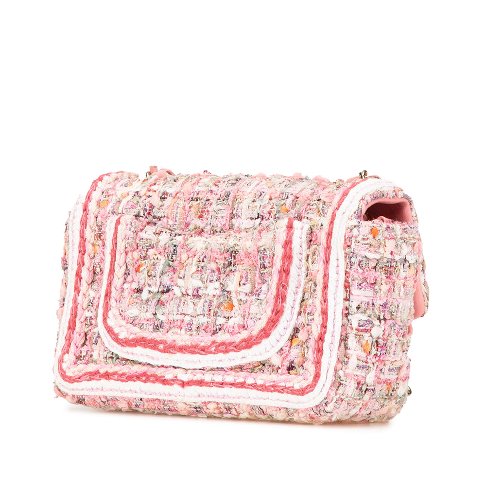 Mini Rectangular Classic Tweed Braid Flap Pink - Gaby Paris