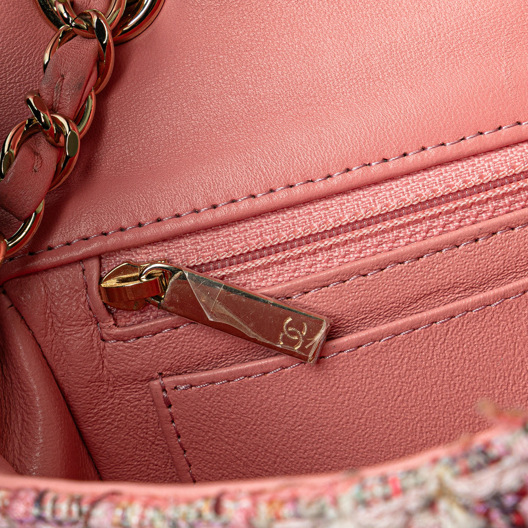 Mini Rectangular Classic Tweed Braid Flap Pink - Gaby Paris