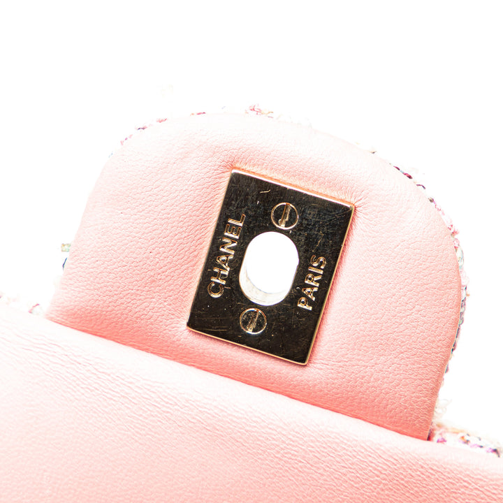 Mini Rectangular Classic Tweed Braid Flap Pink - Gaby Paris