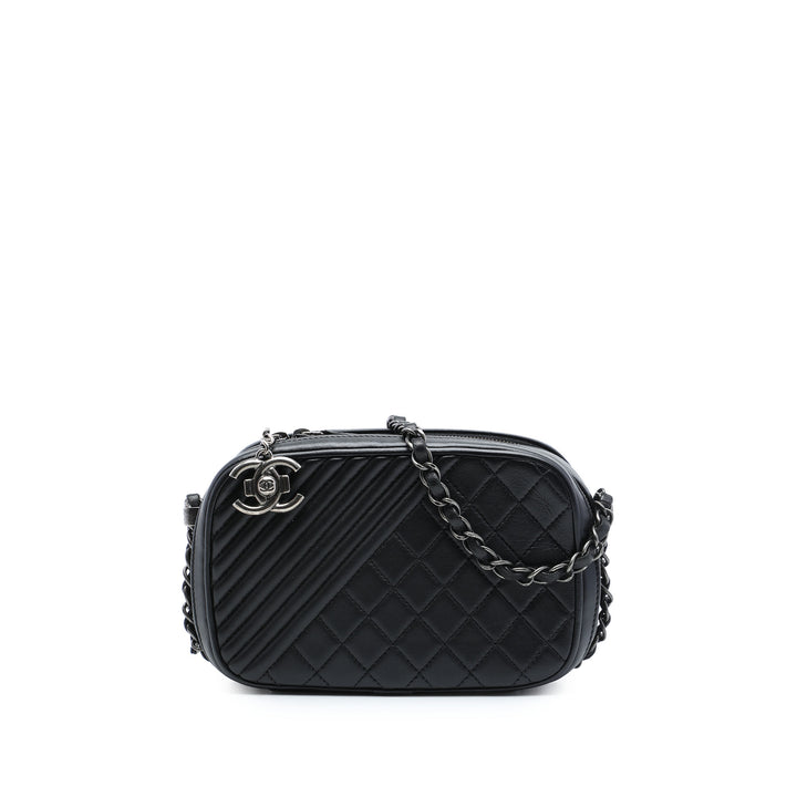 Matelassé Coco Boy Sac caméra Petit Cuir d'agneau Noir