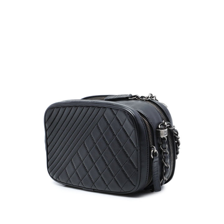 Matelassé Coco Boy Sac caméra Petit Cuir d'agneau Noir