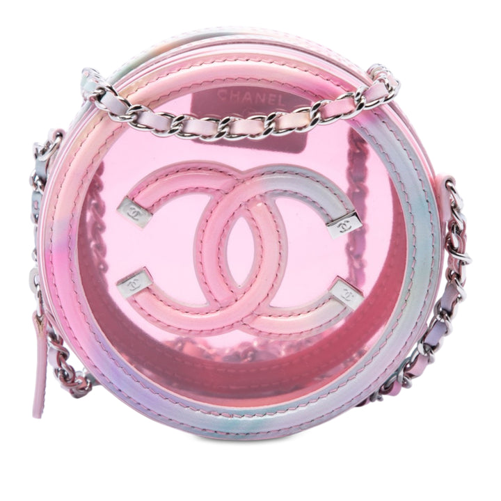 PVC et CC Filigree Rond Pochette avec chaîne Cuir d'agneau Rose