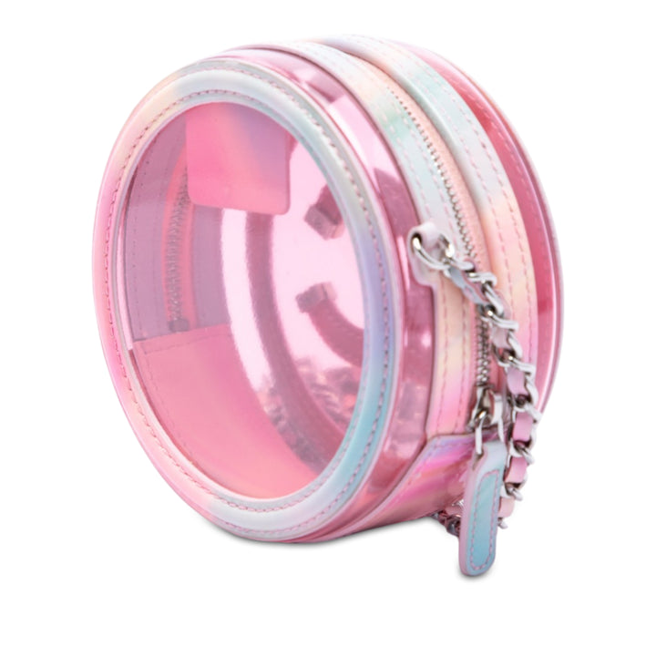 PVC et CC Filigree Rond Pochette avec chaîne Cuir d'agneau Rose