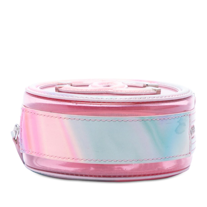 PVC et CC Filigree Rond Pochette avec chaîne Cuir d'agneau Rose