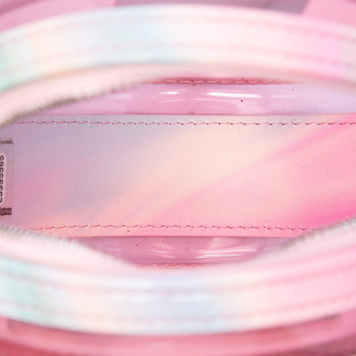 PVC et CC Filigree Rond Pochette avec chaîne Cuir d'agneau Rose