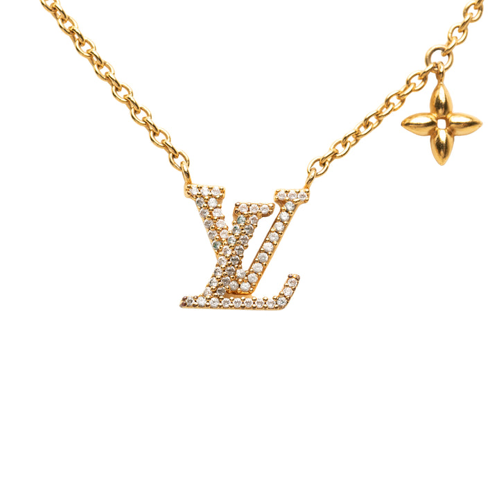 plaqué Strass LV Iconic Pendant Collier Doré