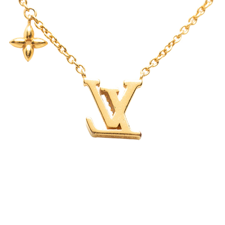 plaqué Strass LV Iconic Pendant Collier Doré