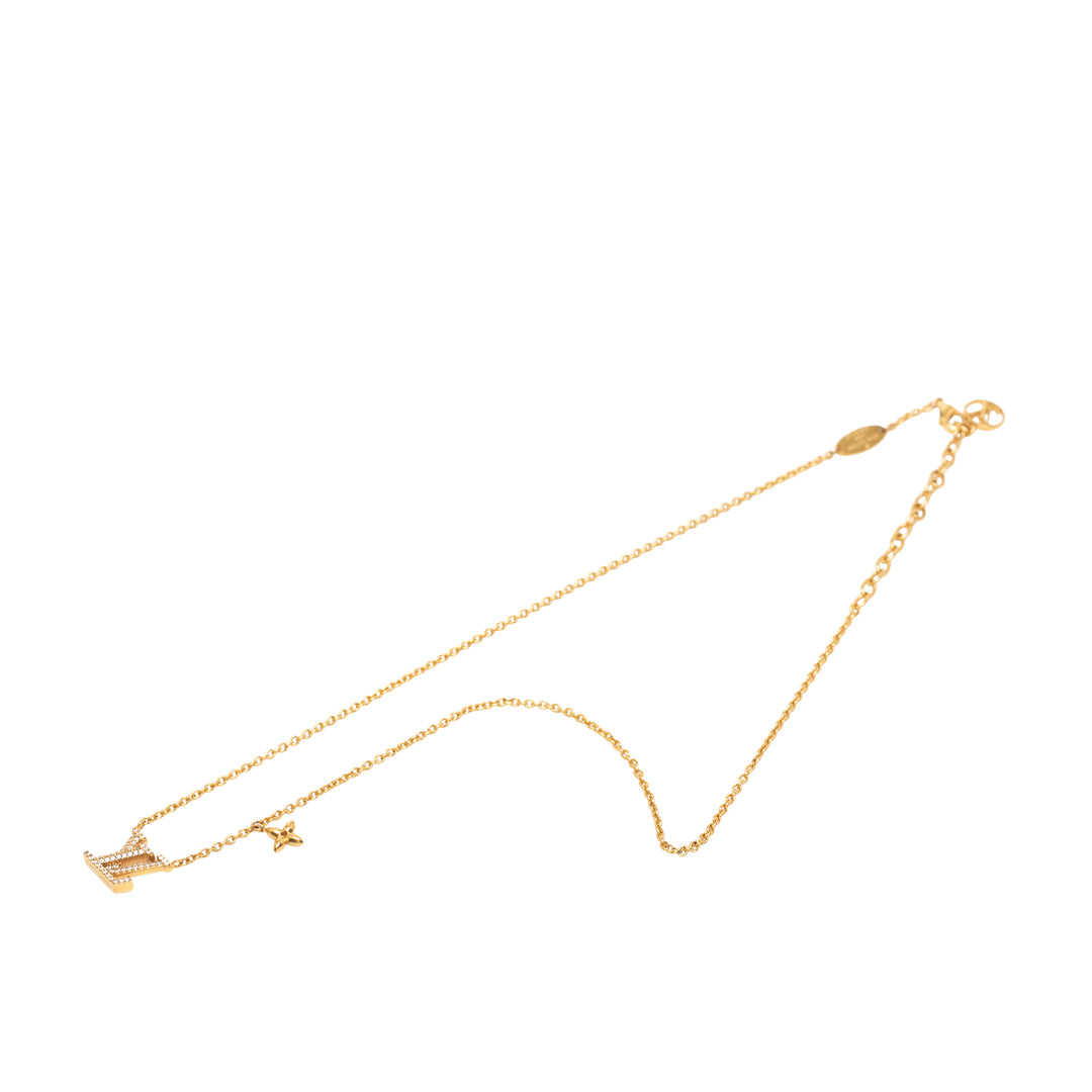 plaqué Strass LV Iconic Pendant Collier Doré