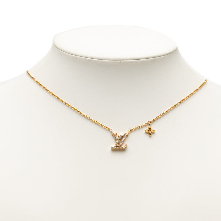 plaqué Strass LV Iconic Pendant Collier Doré