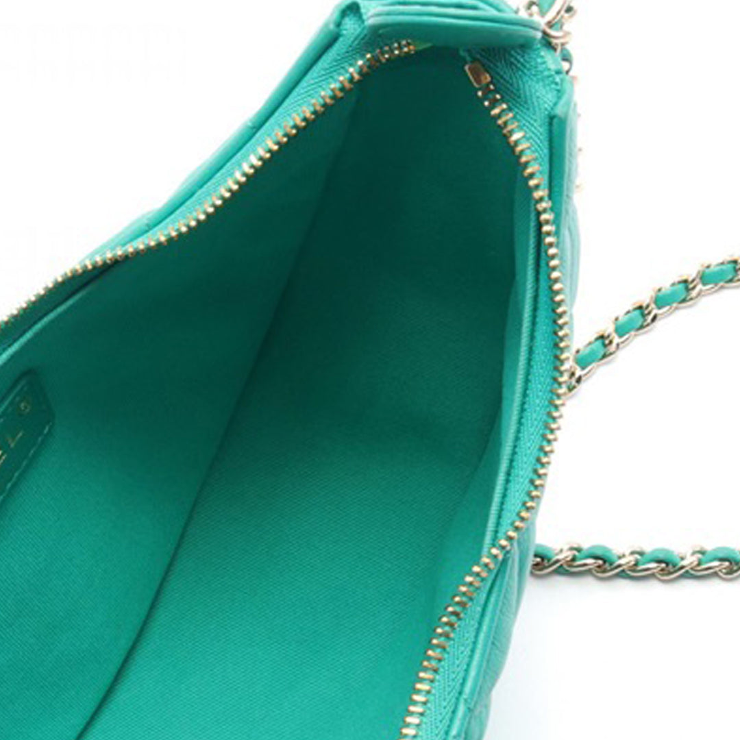 Small Quilted Lambskin Chain Around Hook Hobo Bag Green - Gaby Paris