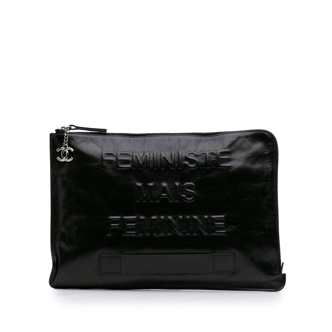 Large Calfskin Feministe Maize Feminine Pouch Black - Gaby Paris