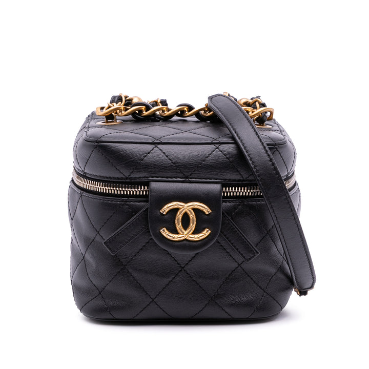 Chanel CC Matelassé Cuir de veau Vanity avec chaîne
