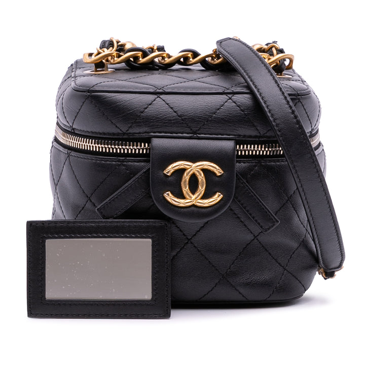 Chanel CC Matelassé Cuir de veau Vanity avec chaîne