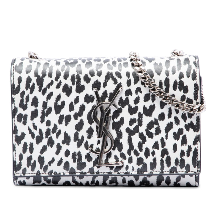 Saint Laurent Leopard Imprimé Kate Sac Petit Cuir de veau Blanc – vue principale – GABY PARIS