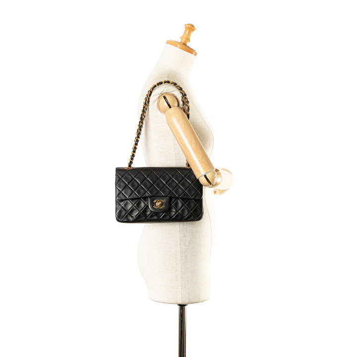 Small Classic Lambskin Double Flap Black - Gaby Paris
