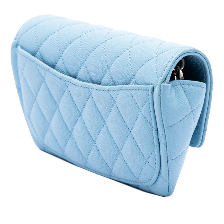 CC Matelassé Glasses Étui avec chaîne Cuir caviar Bleu