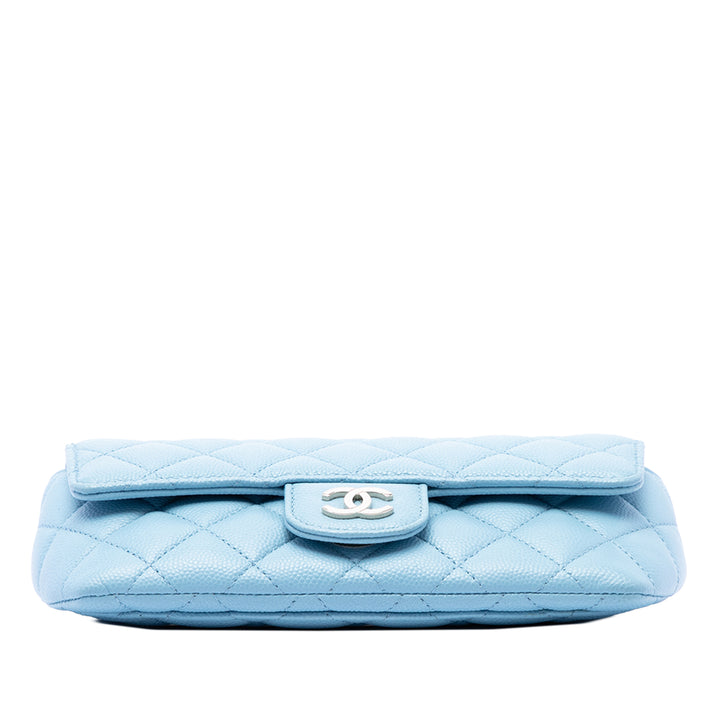 CC Matelassé Glasses Étui avec chaîne Cuir caviar Bleu