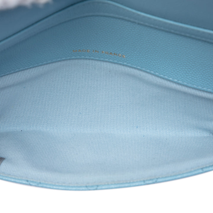 CC Matelassé Glasses Étui avec chaîne Cuir caviar Bleu