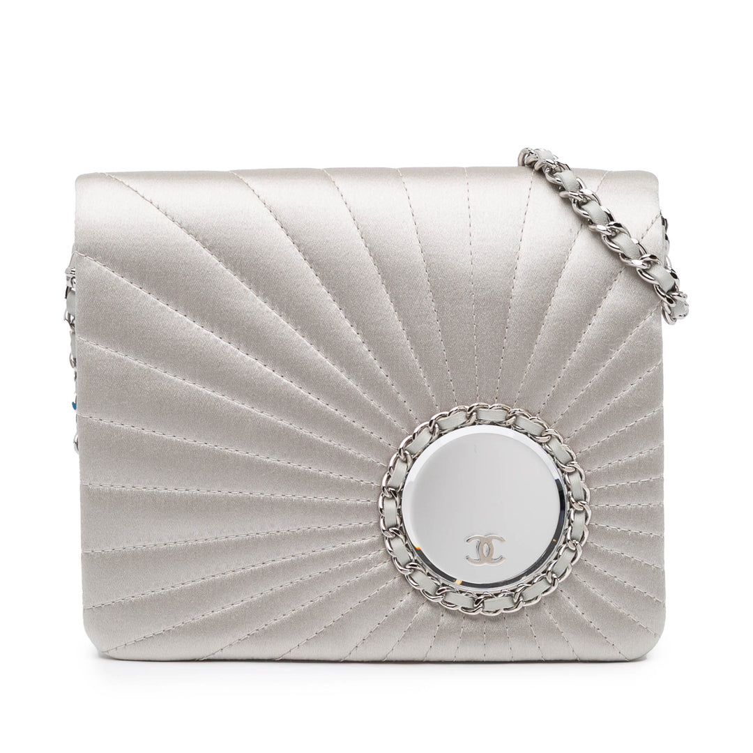 Satin Embellished Mirror Flap with Chain Silver - Gaby Paris
