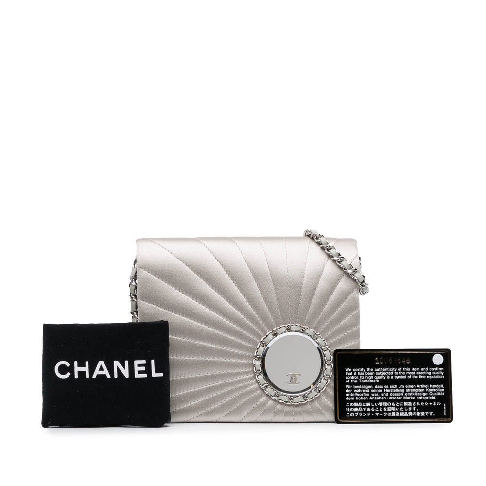 Satin Embellished Mirror Flap with Chain Silver - Gaby Paris