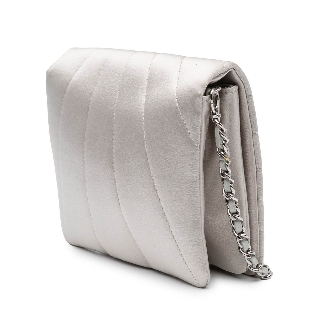 Satin Embellished Mirror Flap with Chain Silver - Gaby Paris