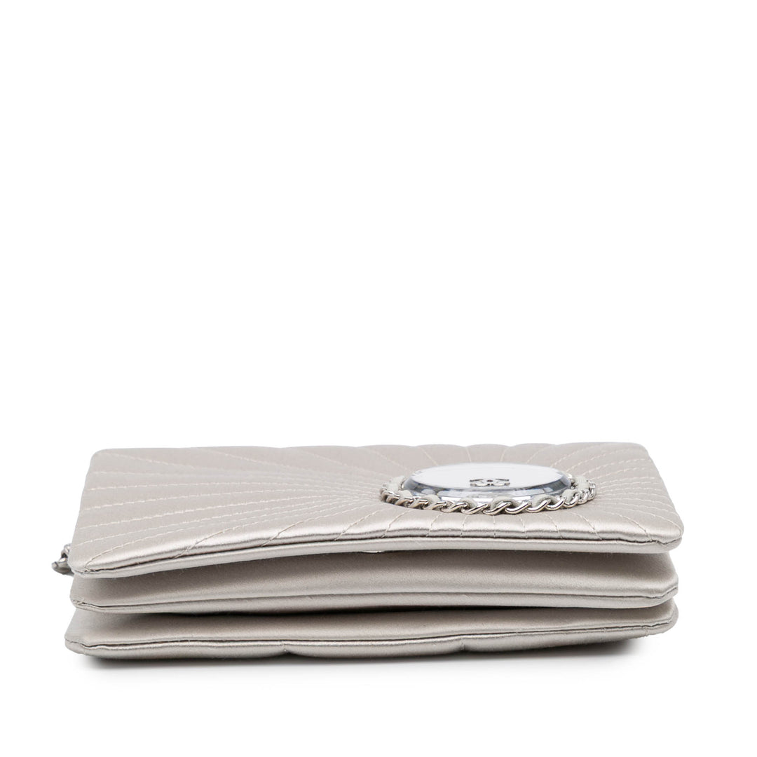 Satin Embellished Mirror Flap with Chain Silver - Gaby Paris