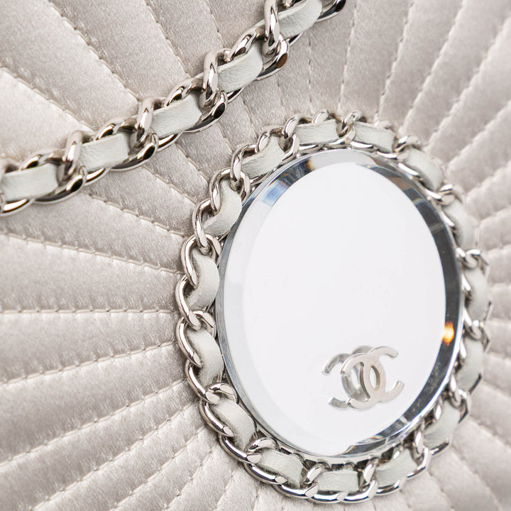 Satin Embellished Mirror Flap with Chain Silver - Gaby Paris