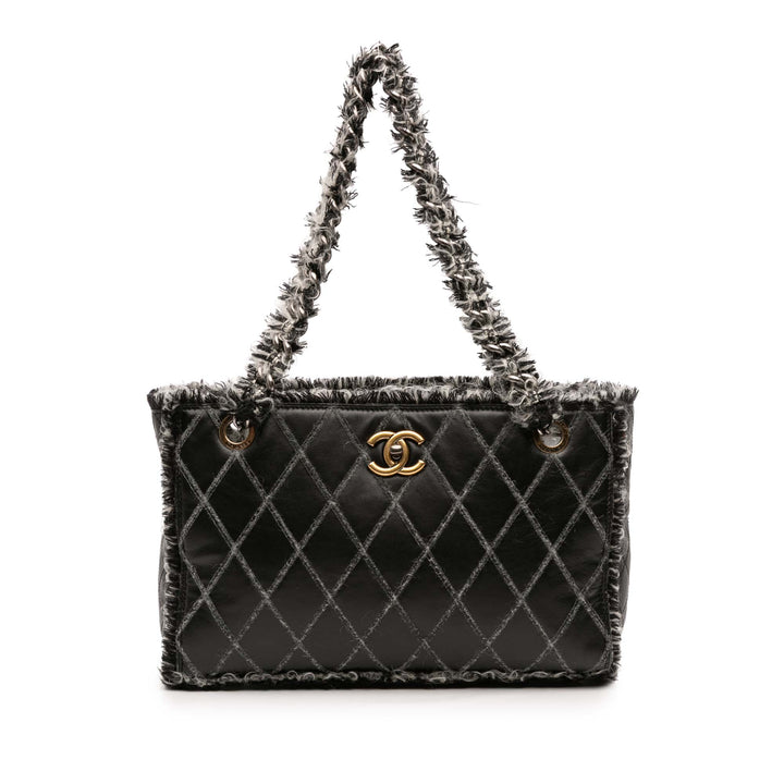 Chanel CC Quilted Cuir de veau Tweedy Shopping Cabas Noir