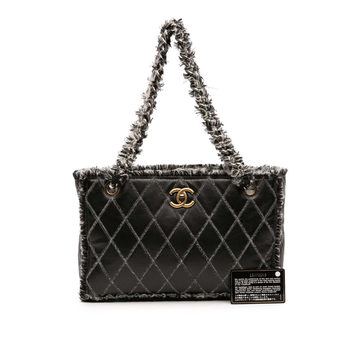Chanel CC Quilted Cuir de veau Tweedy Shopping Cabas Noir