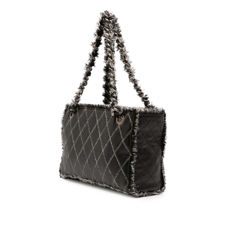 Chanel CC Quilted Cuir de veau Tweedy Shopping Cabas Noir