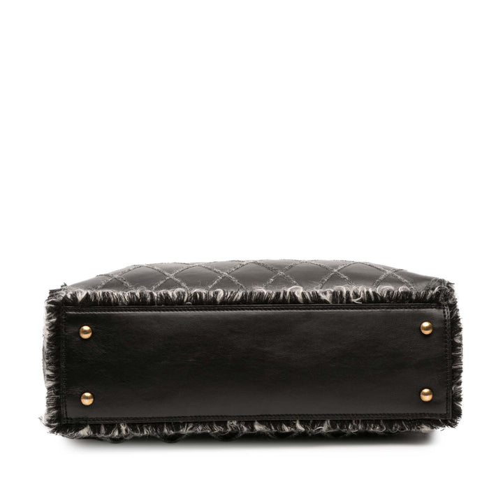 Chanel CC Quilted Cuir de veau Tweedy Shopping Cabas Noir